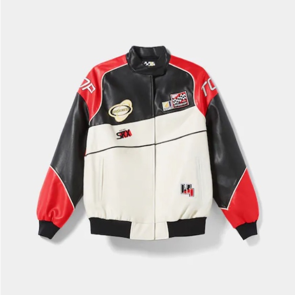 Red faux Leather Berksha Racer Jacket